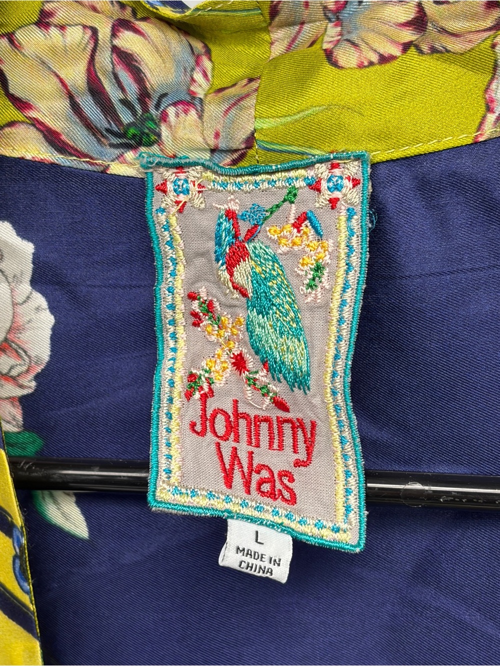 Johnny Was Navy Silk Floral Embroidered Robe Size L - Picture 2 of 6